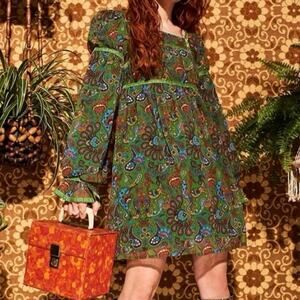 The Hippie Shake Tiny Dancer Mini Dress In Paisley Green